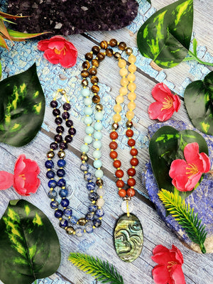 SCC6839 - Unique 7-chakra 109 bead necklace with labradorite Om pendant | gemstone/crystal jewelry | Mother's Day/Anniversary/Engagement/Birthday gift