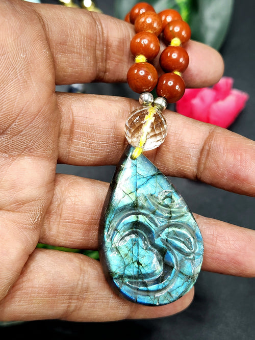 Unique 7-chakra 109 bead necklace with labradorite Om pendant mala | gemstone/crystal jewelry | Mother's Day/Anniversary/Engagement/Birthday gift