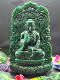 Back Arch based Buddha carving in Dark Green Aventurine - handmade carving of serene and meditating Lord Buddha -crystal/reiki - 11 in and 3.06 kg