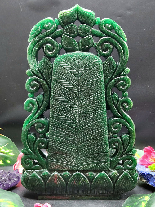 Back Arch based Buddha carving in Dark Green Aventurine - handmade carving of serene and meditating Lord Buddha -crystal/reiki - 11 in and 3.06 kg
