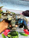 Labradorite Haathi - carving of Elephant with beautiful flash - Elephant gifts, Animal figurines and hand carvings in labradorite - 4.5 inches