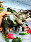 Labradorite Haathi - carving of Elephant with beautiful flash - Elephant gifts, Animal figurines and hand carvings in labradorite - 4.5 inches