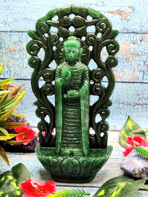 Buddha with beautiful arch - handmade carving of serene and standing Lord Buddha -crystal/reiki - 10 in and 1.91 kg