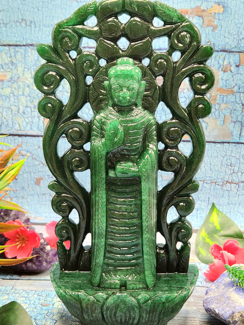 Buddha with beautiful arch - handmade carving of serene and standing Lord Buddha -crystal/reiki - 10 in and 1.91 kg