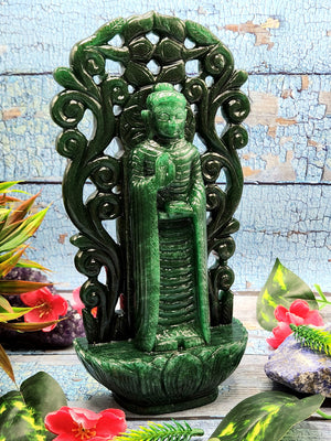 Buddha with beautiful arch - handmade carving of serene and standing Lord Buddha -crystal/reiki - 10 in and 1.91 kg