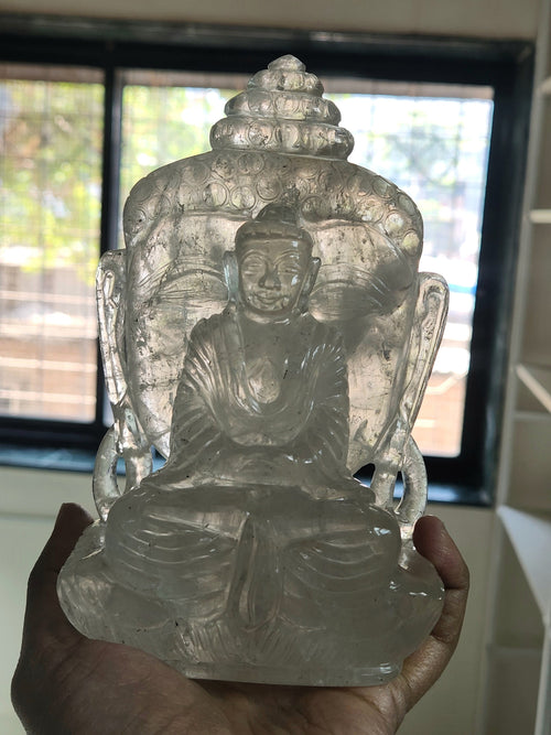 Clear Quartz Double-sided Buddha - handmade carving of serene and meditating Lord Buddha -crystal/reiki/healing - 6.5 inches and 1.21 kg