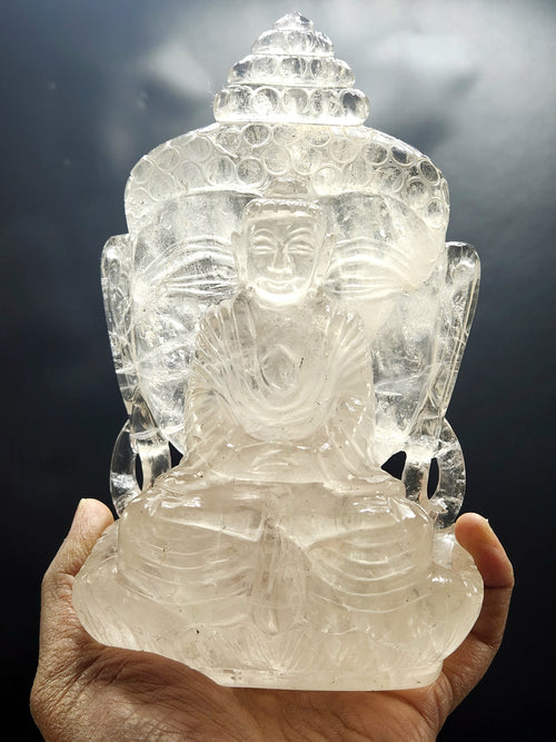 Clear Quartz Double-sided Buddha - handmade carving of serene and meditating Lord Buddha -crystal/reiki/healing - 6.5 inches and 1.21 kg