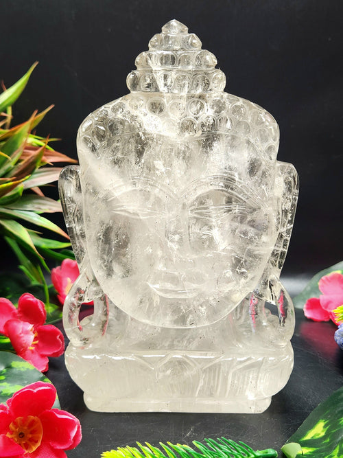 Clear Quartz Double-sided Buddha - handmade carving of serene and meditating Lord Buddha -crystal/reiki/healing - 6.5 inches and 1.21 kg