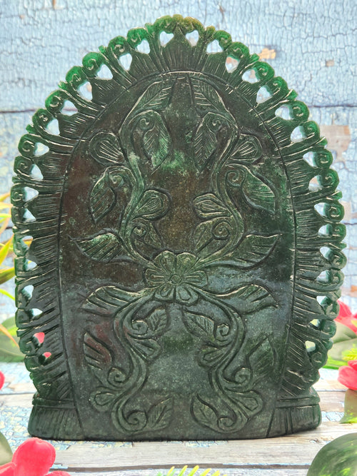 Ganapati idol carving in Dark Green Aventurine - Lord Ganesha Idol in Crystals/Gemstone - Reiki/Chakra/Healing/Energy - 9 in and 2.94 kg (6.47 lb)