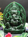 Ganapati idol carving in Dark Green Aventurine - Lord Ganesha Idol in Crystals/Gemstone - Reiki/Chakra/Healing/Energy - 9 in and 2.94 kg (6.47 lb)