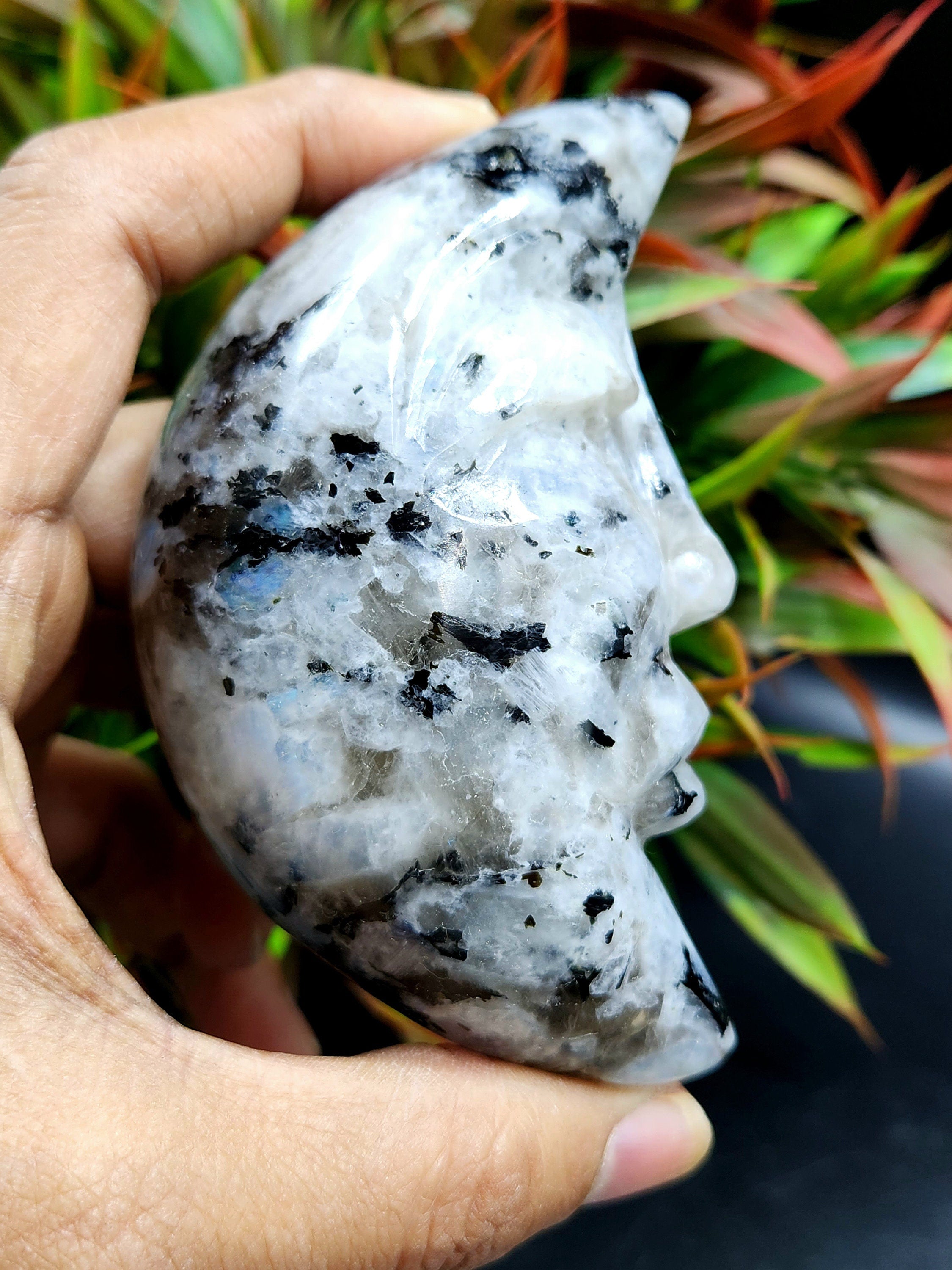 Moonstone hand carving of crescent moon - crystal/reiki/chakra/healing