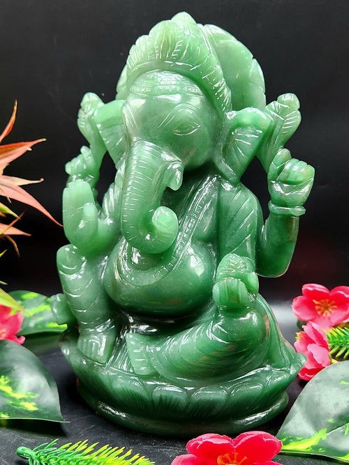 Green Aventurine from Australia - Carving of Ganesh - Lord Ganesha Idol in Crystals/Gemstone - Reiki/Chakra/Healing - 8 in and 2.39 kg (5.26 lb)