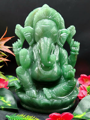 Green Aventurine from Australia - Carving of Ganesh - Lord Ganesha Idol in Crystals/Gemstone - Reiki/Chakra/Healing - 8 in and 2.39 kg (5.26 lb)