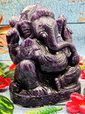 Hand carved Ganapati in Lepidolite gemstone - Lord Ganesha Idol in Crystals and Gemstones - Reiki/Chakra/Healing - 7 inch and 3.0 kg (6.60 lb)