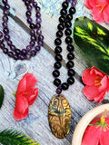 Black onyx and amethyst necklace with labradorite floral pendant | gemstone/crystal jewelry | Mother's Day/Birthday/Valentine's gift