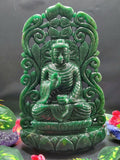 Back Arch based Buddha carving in Dark Green Aventurine - handmade carving of serene and meditating Lord Buddha -crystal/reiki - 11 in and 3.06 kg