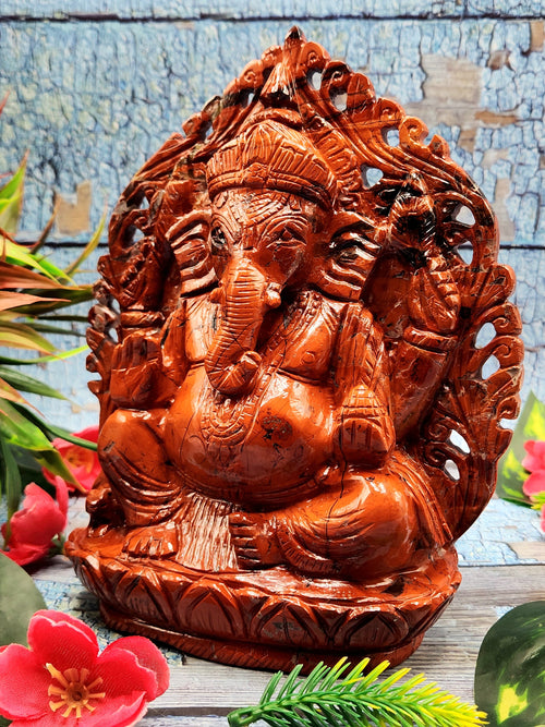Red Jasper Hand carved statyue of Ganesh - Lord Ganesha Idol |Sculpture in Crystals/Gemstones - Reiki/Chakra/Healing - 7.5 inches and 1.76 kgs