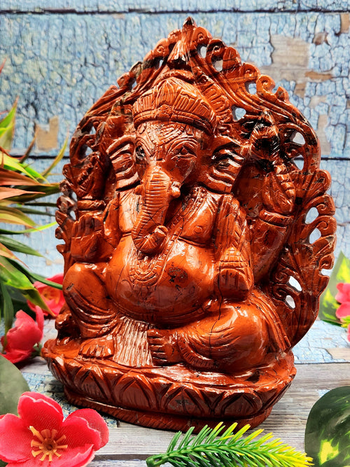 Red Jasper Hand carved statyue of Ganesh - Lord Ganesha Idol |Sculpture in Crystals/Gemstones - Reiki/Chakra/Healing - 7.5 inches and 1.76 kgs