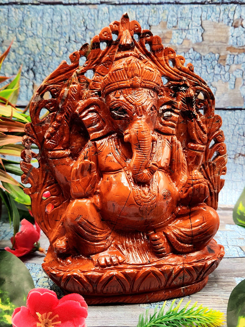 Red Jasper Hand carved statyue of Ganesh - Lord Ganesha Idol |Sculpture in Crystals/Gemstones - Reiki/Chakra/Healing - 7.5 inches and 1.76 kgs