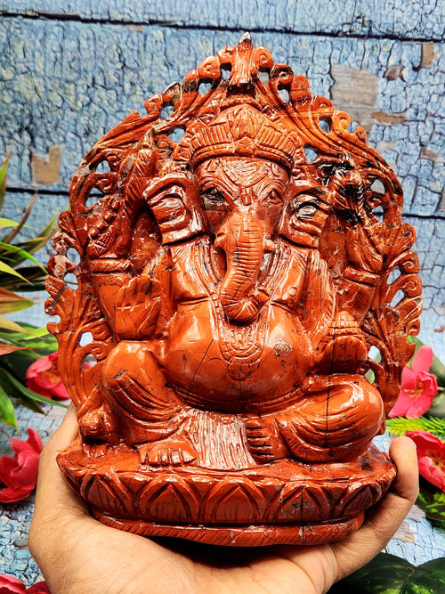 Red Jasper Hand carved statyue of Ganesh - Lord Ganesha Idol |Sculpture in Crystals/Gemstones - Reiki/Chakra/Healing - 7.5 inches and 1.76 kgs
