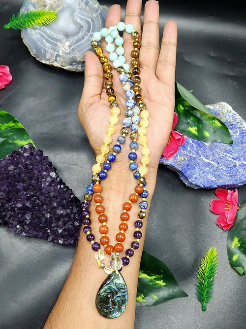 109 bead 7 Chakra mala with labradorite Om pendant | gemstone/crystal jewelry | Mother's Day/Anniversary/Engagement/Birthday gift