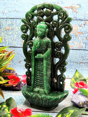 Buddha with beautiful arch - handmade carving of serene and standing Lord Buddha -crystal/reiki - 10 in and 1.91 kg