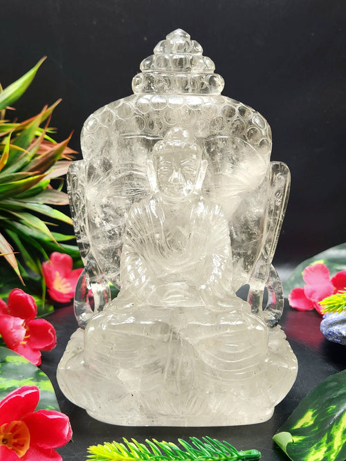 Clear Quartz Double-sided Buddha - handmade carving of serene and meditating Lord Buddha -crystal/reiki/healing - 6.5 inches and 1.21 kg