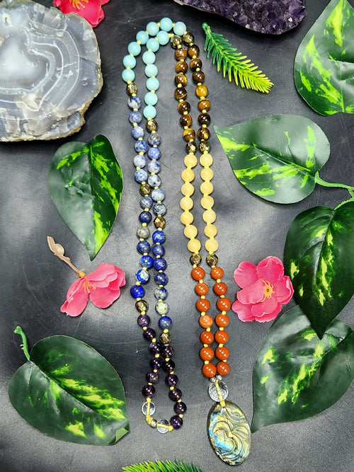 Unique 7-chakra 109 bead necklace with labradorite Om pendant | gemstone/crystal jewelry | Mother's Day/Anniversary/Engagement/Birthday gift