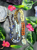 Unique 7-chakra 109 bead necklace with labradorite Om pendant | gemstone/crystal jewelry | Mother's Day/Anniversary/Engagement/Birthday gift