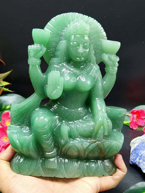 Green Aventurine Laxmi Statue - Goddess Laxmi carving 7.5 inches and 1.95 kgs (4.29 lb) - gemstone/reiki/energy/healing