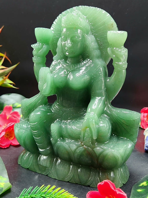 Green Aventurine Laxmi Statue - Goddess Laxmi carving 7.5 inches and 1.95 kgs (4.29 lb) - gemstone/reiki/energy/healing