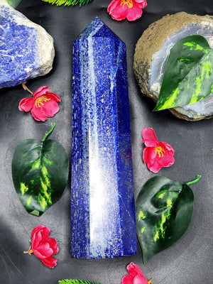 Large 6-face Lapiz Lazuli point/wand/tower -handmade carvings - energy/chakra/reiki - 10 in (25 cms) height and 1.69 kg (3.72 lb)