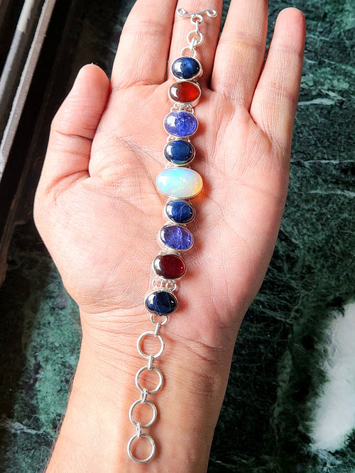 Exquisite opal, tanzanite, star sapphire and garnet bracelet set in 925 sterling silver - gemstone jewelry | Ideal special occasion gift