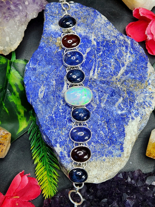 Exquisite opal, tanzanite, star sapphire and garnet bracelet set in 925 sterling silver - gemstone jewelry | Ideal special occasion gift