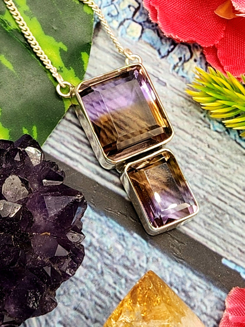 Stunning ametrine jewelry set (necklace/ring) in 925 sterling silver - gemstone/crystal jewelry | Mother's Day/anniversary/occasion gift