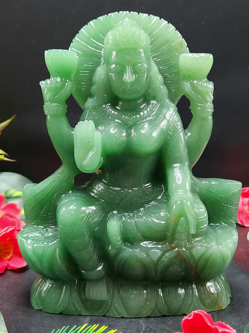 Green Aventurine Laxmi Statue - Goddess Laxmi carving 7.5 inches and 1.95 kgs (4.29 lb) - gemstone/reiki/energy/healing