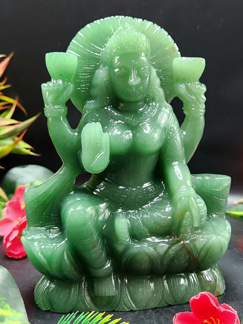 Green Aventurine Laxmi Statue - Goddess Laxmi carving 7.5 inches and 1.95 kgs (4.29 lb) - gemstone/reiki/energy/healing