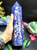 Large 6-face Lapiz Lazuli point/wand/tower -handmade carvings - energy/chakra/reiki - 10 in (25 cms) height and 1.69 kg (3.72 lb)