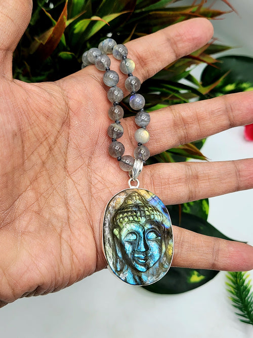 Black Rainbow or Labradorite bead necklace with labradorite Buddha pendant | gemstone/crystal jewelry | Mother's Day/Anniversary/Engagement gift