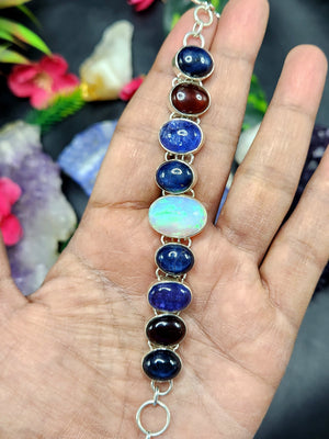 Exquisite opal, tanzanite, star sapphire and garnet bracelet set in 925 sterling silver - gemstone jewelry | Ideal special occasion gift
