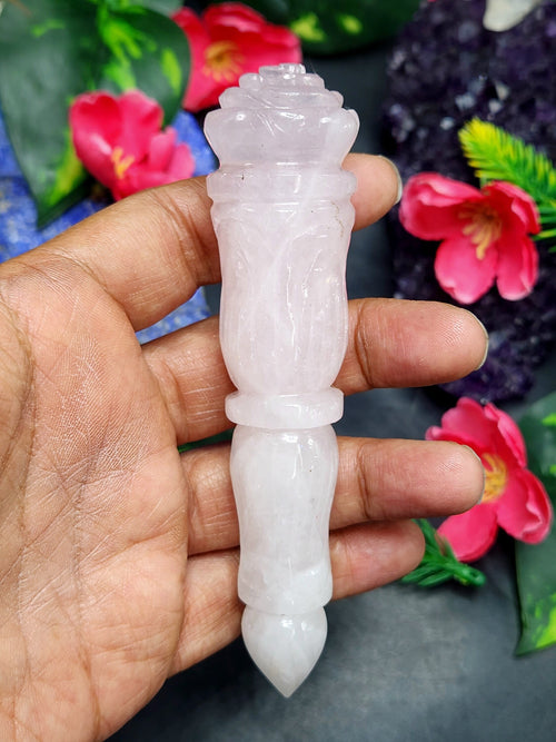 Rose Quartz carving of a traditional phurba - Carvings in gemstones and crystals - 5 inches and 92 gms (0.20 lb)