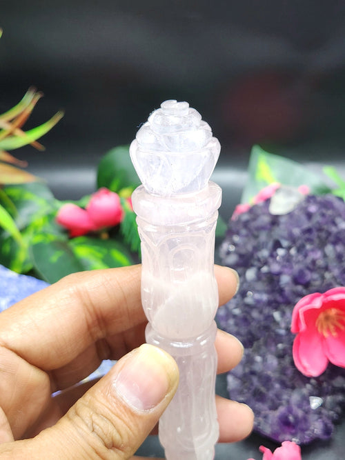 Rose Quartz carving of a traditional phurba - Carvings in gemstones and crystals - 5 inches and 75 gms (0.16 lb)