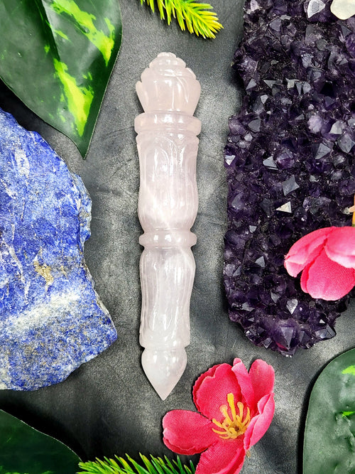 Rose Quartz carving of a traditional phurba - Carvings in gemstones and crystals - 5 inches and 75 gms (0.16 lb)