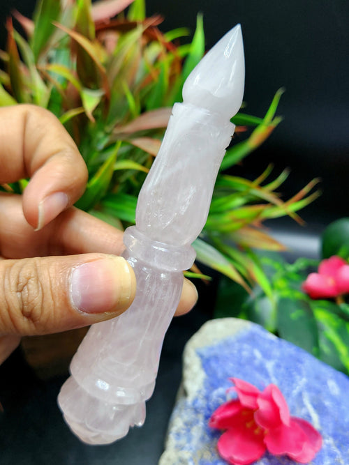 Rose Quartz carving of a traditional phurba - Carvings in gemstones and crystals - 5 inches and 85 gms (0.19 lb)