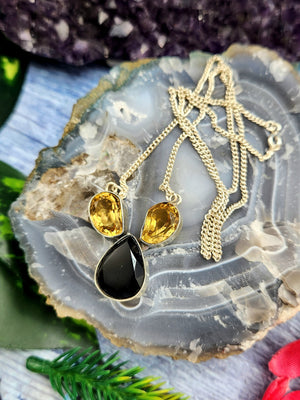Smokey quartz and citrine necklace in 925 sterling silver - gemstone/crystal jewelry | Mother's Day/engagement/anniversary/occasion gift