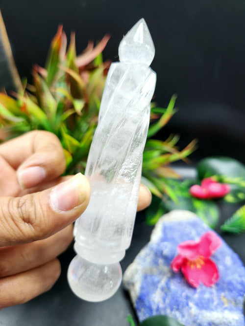 Clear Quartz carving of a traditional phurba - Carvings in gemstones and crystals - 5 inches and 95 gms