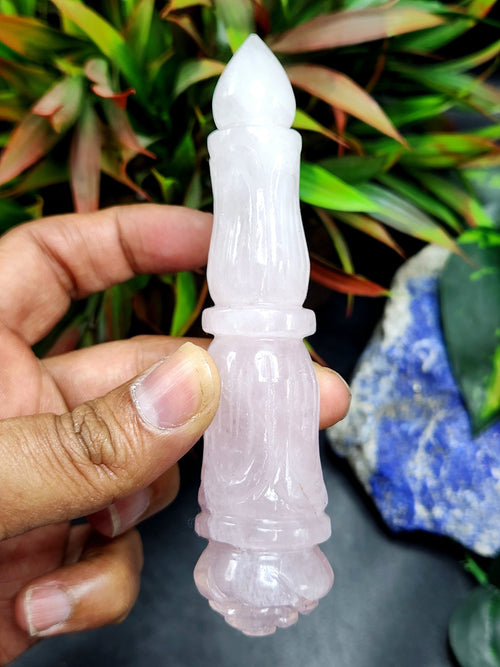Rose Quartz carving of a traditional phurba - Carvings in gemstones and crystals - 5 inches and 92 gms (0.20 lb)