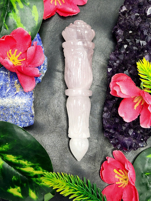 Rose Quartz carving of a traditional phurba - Carvings in gemstones and crystals - 5 inches and 92 gms (0.20 lb)