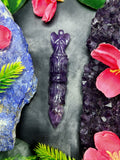 Unique Amethyst carving of a traditional phurba with angel carving at top - Carvings in gemstones and crystals - 3.5 inches and 30 gms