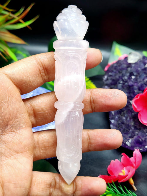 Rose Quartz carving of a traditional phurba - Carvings in gemstones and crystals - 5 inches and 75 gms (0.16 lb)